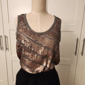 LOFT Copper Sequin Sleeveless Top Medium | Metallic Party Blouse EUC